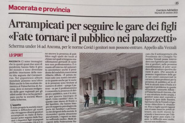 CORRIERE ADRIATICO: Macerata Scherma sostiene l’accesso in sicurezza del pubblico alle gare giovanili